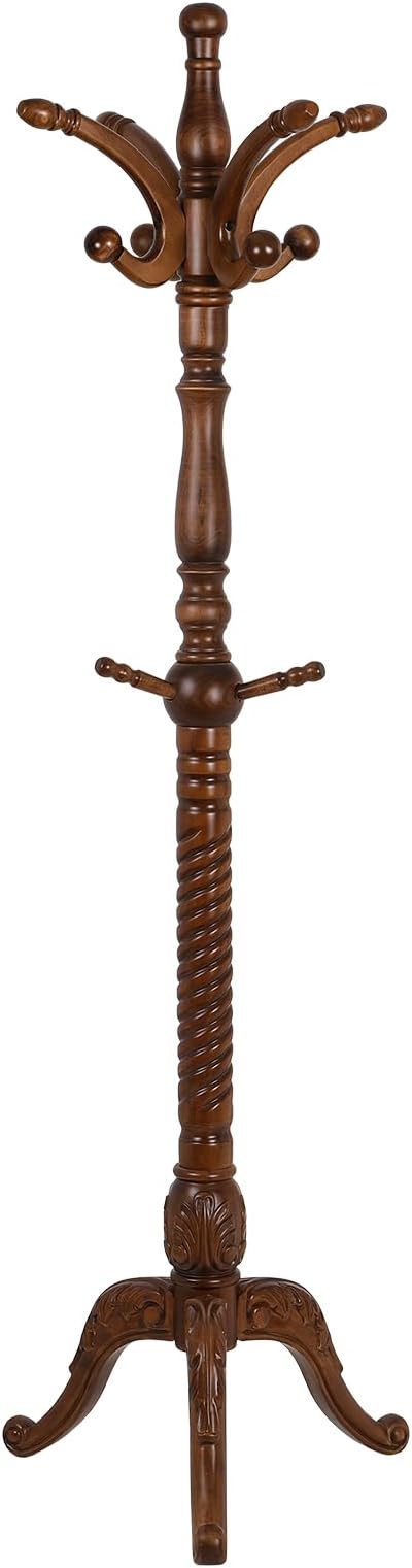 Coat Rack Freestanding Tree Stand with 8 Hooks, 79'' Heavy Duty Premium Ash Wood Hanger Stand, Floor Standing Clothes Hat for Entryway, Corner,Hallway,Bedroom, Office,Brown-Style 2-DeskLoop Office