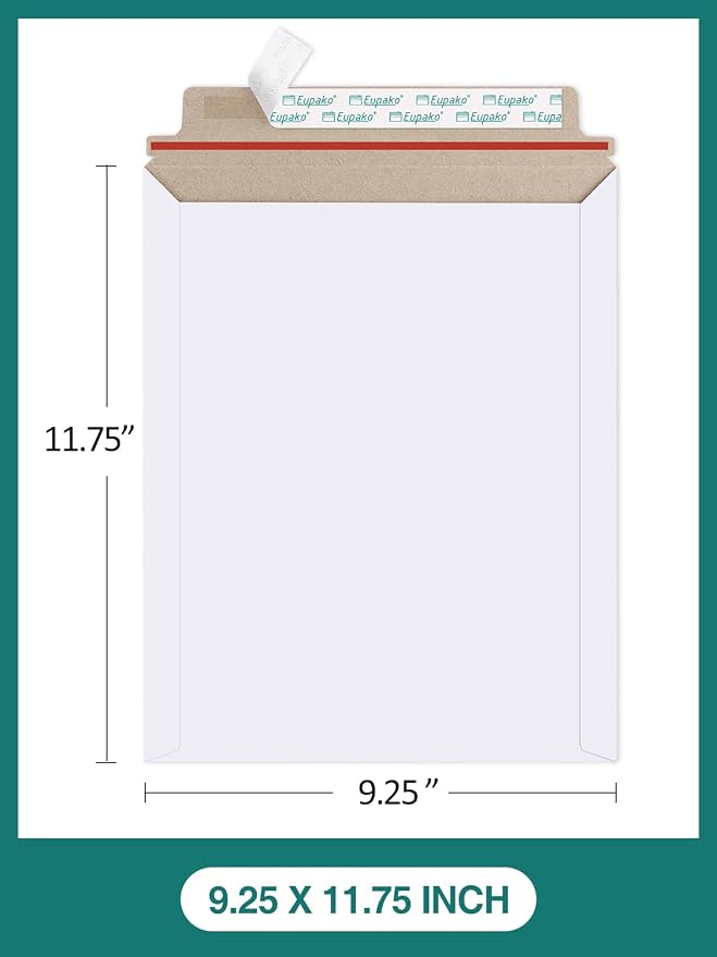 Eupako 9x11.5" 25 Pack Photo Document Mailer White Stay Flat Self-Seal - Image 2