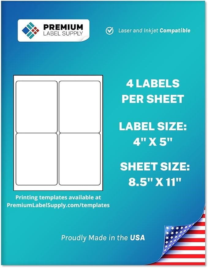 Premium Label Supply White Sticker Shipping Labels – 4" x 5" – Laser/Inkjet by PremiumLabelSupply