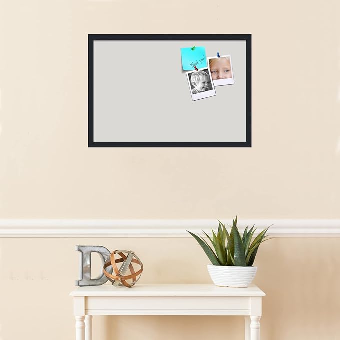 PinPix 27x18 Inch Cork Bulletin Board. This Decorative Framed Pin Board Comes with Light Stone Design and a Satin Black Frame. Ideal for Home Office Decor or Message Board (PinPix-1809)-DeskLoop Office