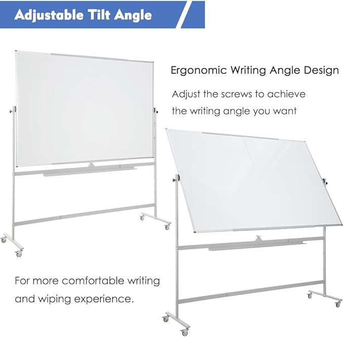 FORTUNO Large Magnetic Mobile Whiteboard 72"x40", Rolling Double Sided Stand Whiteboard on Wheels, Reversible Adjustable Height/Angle Dry Erase Board Easel White Board for Office Classroom-DeskLoop Office