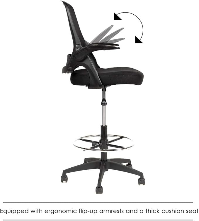 Drafting Chair Tall Office Chair Standing Desk Chair Mesh Computer Chair Adjustable Height with Lumbar Support Flip Up Arms Swivel Rolling Executive Chair,Black …-DeskLoop Office
