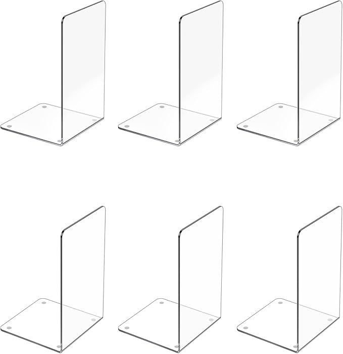 Acrylic Bookends 6 Pcs, Transparent Organizer, Holder Stand Decorative by Dooiclear