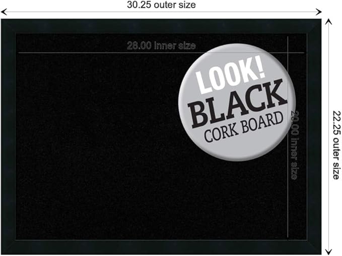 Amanti Art Black Cork Board for Wall, 22x30 Vision Board with Black Wood Frame, Medium Corkboard Office Decor for Home Organization, Modern Contemporary Corkboard Pinboard to display items for home-DeskLoop Office