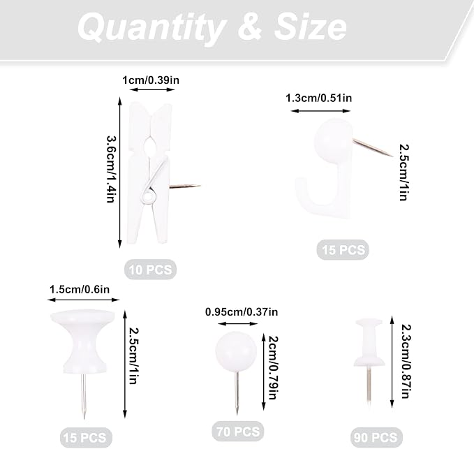 Push Pins Set, 5 Types Pushpins Thumbtacks - Image 2