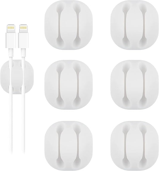 Shintop Cable Clips, 6 Pack White Double Cord Holder Adhesive Cord Management by Shintop