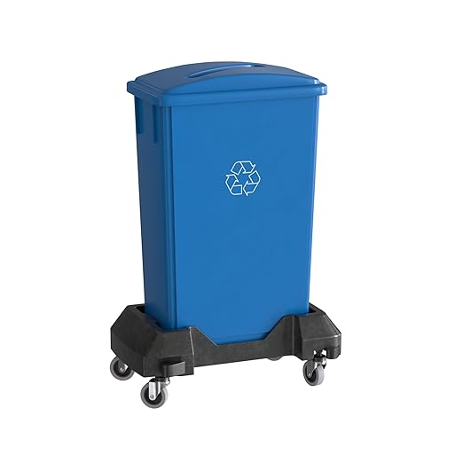 23 Gallon Blue Recycle Slim Jim Trash Can with Paper Slot and Dolly-DeskLoop Office