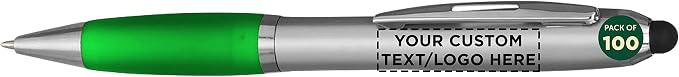 DISCOUNT PROMOS Custom Stylus Ballpoint Pens Set of 100, Personalized Bulk Pack by DISCOUNTPROMOS