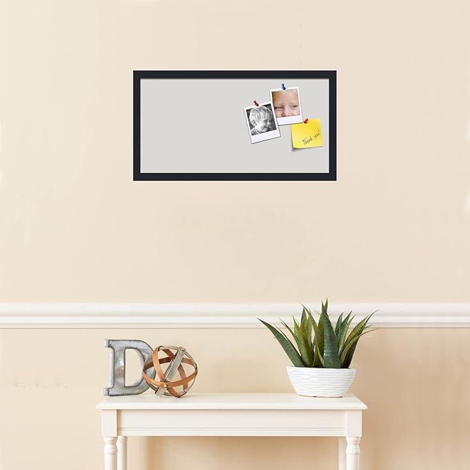 PinPix 24x12 Inch Cork Bulletin Board. This Decorative Framed Pin Board Comes with Light Stone Design and a Satin Black Frame. Ideal for Home Office Decor or Message Board (PinPix-1809)-DeskLoop Office