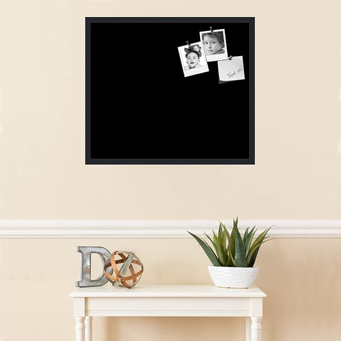 PinPix 28x24 Inch Cork Bulletin Board. This Decorative Framed Pin Board Comes with Solid Black Design and a Satin Black Frame. Ideal for Home Office Decor or Message Board (PinPix-622)-DeskLoop Office