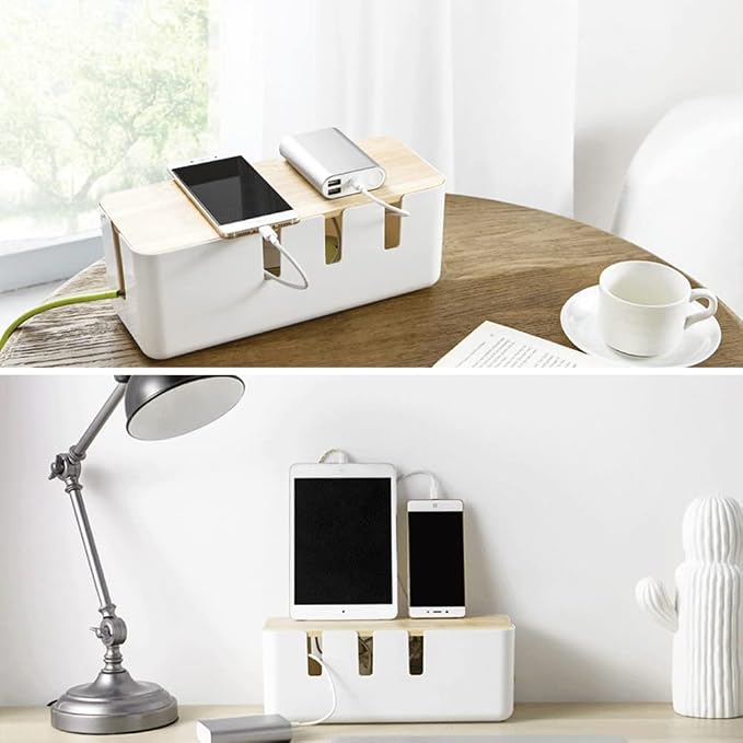 Cable Management Box by Baskiss, Wood Lid, Wire Organizer - Image 6