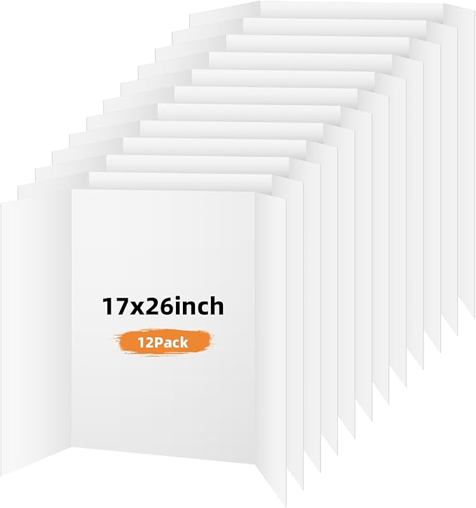 12 Pack Trifold Poster Board, 17x26 Inches White Presentation Board, Portable Display Board for Science Fair, School DIY Project and Business Exhibitions-DeskLoop Office