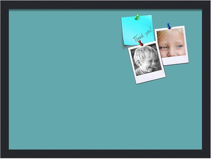 PinPix 22x16 Inch Cork Bulletin Board. This Decorative Framed Pin Board Comes with Aqua Pastel Design and a Satin Black Frame. Ideal for Home Office Decor or Message Board (PinPix-1806)-DeskLoop Office