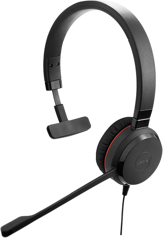 Jabra Evolve 30 II Wired Single-Ear Headset with Mic for Work - 3.5mm Jack, USB-A/USB-C Connectivity, Computer Headset with Noise-Cancelling Microphone, Microsoft Teams Certified, Call Control - Black-DeskLoop Office