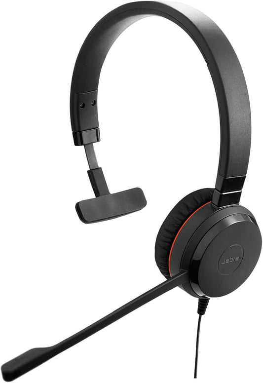 Jabra Evolve 30 II Wired Single-Ear Headset with Mic for Work - 3.5mm Jack, USB-A/USB-C Connectivity, Computer Headset with Noise-Cancelling Microphone, Microsoft Teams Certified, Call Control - Black-DeskLoop Office