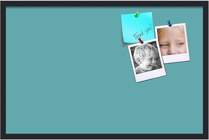 PinPix 34x22 Inch Cork Bulletin Board. This Decorative Framed Pin Board Comes with Aqua Pastel Design and a Satin Black Frame. Ideal for Home Office Decor or Message Board (PinPix-1806)-DeskLoop Office