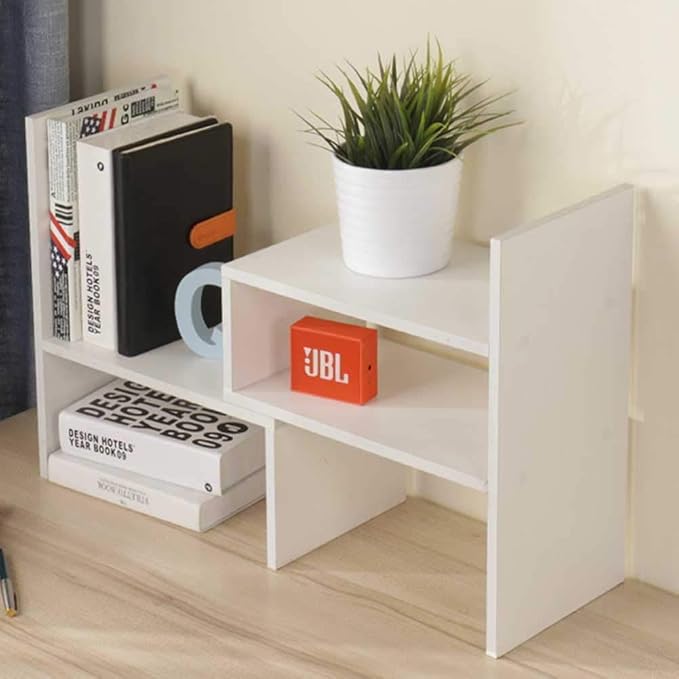 Sorfity Expandable Wood Desktop Bookshelf Desktop Organizer Office Storage Rack - Image 4