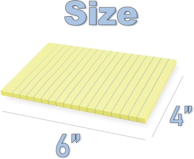 Lined Sticky Notes 4x6 in, Ruled Stickies Super Sticking Power, Office School - Image 3