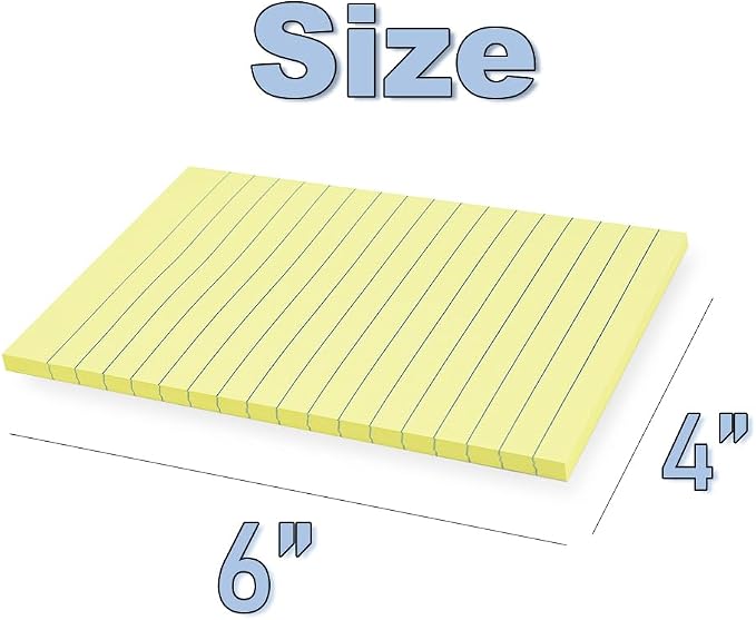 Lined Sticky Notes 4x6 in, Ruled Stickies Super Sticking Power, Office School - Image 3