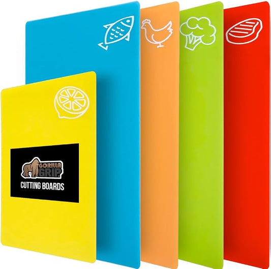 GORILLA GRIP 100% BPA-Free Flexible Cutting Board Set of 5, Durable Plastic Mats by GorillaGrip