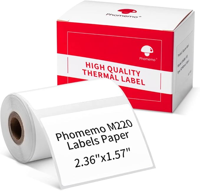 Phomemo 2.35"x 1.57" Thermal Sticker Label 180 Pcs/Roll Compatible with M220,M250,M260,M421,M221,M200 Label Printer, Strong Permanent Adhesive & Perforated, for Customer Mailer, Business Letter, Gift-DeskLoop Office
