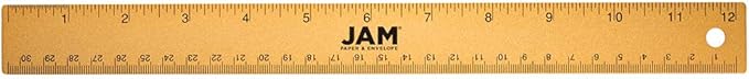 JAM PAPER Strong Aluminum Ruler - 12 Inch - Metal Ruler with Non-Skid Cork Backing - Gold Metallic - Sold Individually-DeskLoop Office