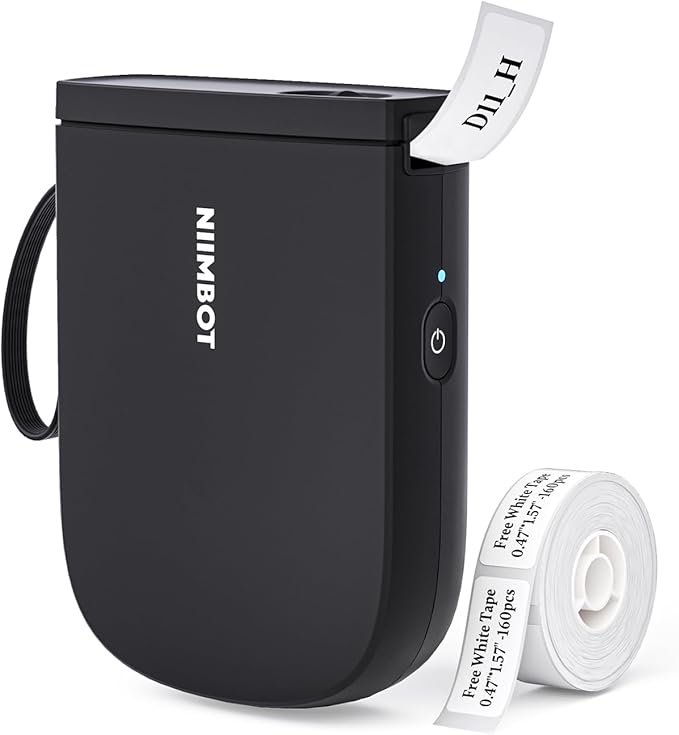 NIIMBOT Label Maker Bluetooth Mini Label Printer D11 2024 Version, Portable Label Maker with Tape Thermal Sticker Small Labeler, 300 DPI High Clearity Rechargeable, Black-DeskLoop Office