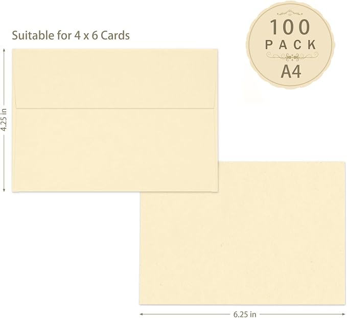 100 Pack A4 Cream 4x6 Envelopes Self Seal, Goefun 4.25 x 6.25 Ivory Printable - Image 2