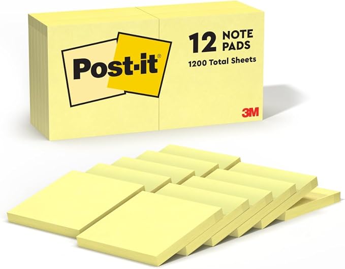 Post-it Notes, 12 Sticky Note Pads, 3 in. x 3 in., School Supplies and Office by Unknown