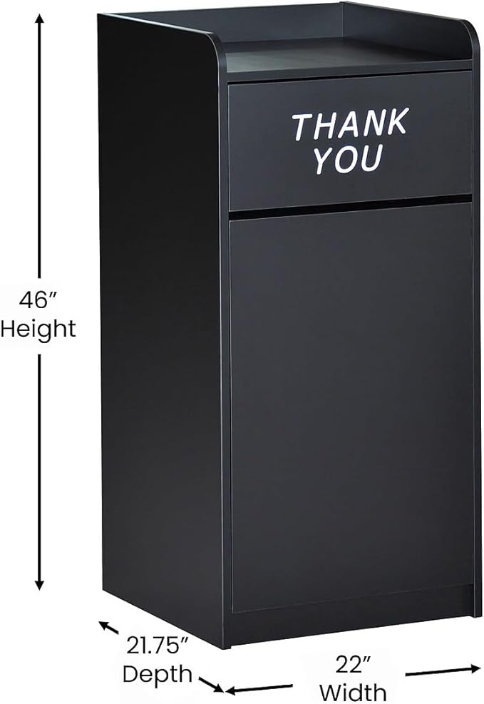 Flash Furniture Sony Laminate Wood Commercial-Grade Trash Receptacle with Tray Top, Wooden Restaurant Trash Can Cabinet and Garbage Receptacle, Black-DeskLoop Office