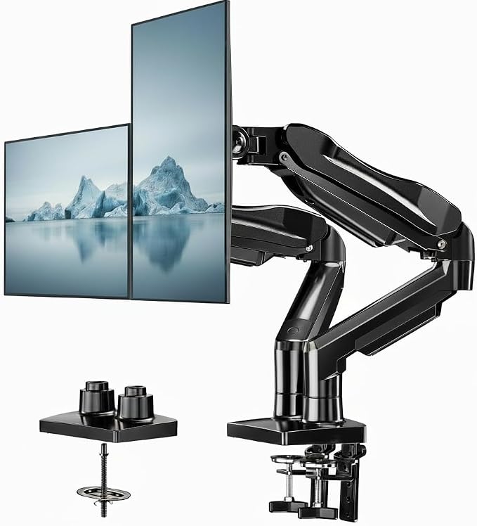 HUANUO FlowLift™ Dual Monitor Stand, Fully Adjustable Gaming Monitor Desk Mount by HUANUO