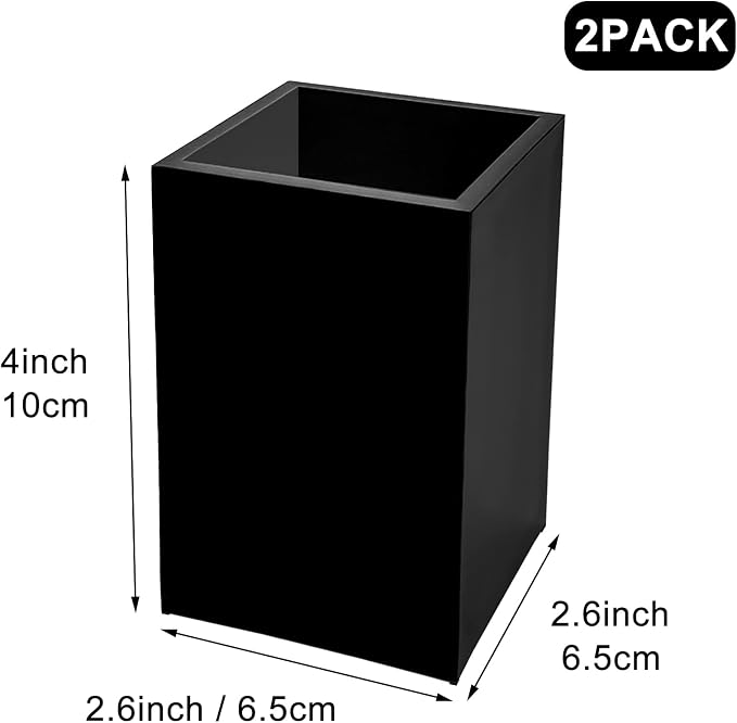2 Pack Black Acrylic Pencil Pen Holder Cup, Desk Accessories Holder, Makeup - Image 3