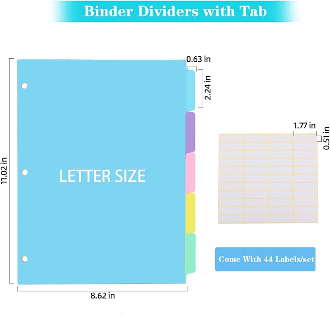 5 Tab Binder Dividers with Tabs, - Image 2