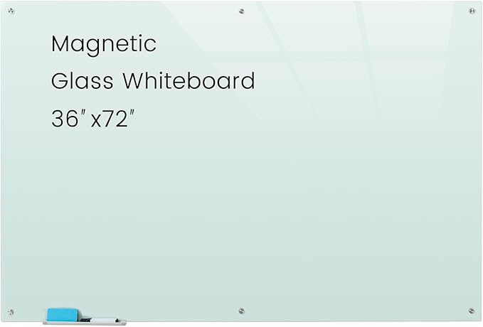 Glass Magnetic White Board - 72 x36 Inches Dry Erase Whiteboard for Wall, Frameless Wrting Board for Display, Large Wall Mounted Glass Board for School, Office and Home-DeskLoop Office