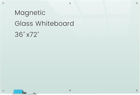 Glass Magnetic White Board - 72 x36 Inches Dry Erase Whiteboard for Wall, Frameless Wrting Board for Display, Large Wall Mounted Glass Board for School, Office and Home-DeskLoop Office