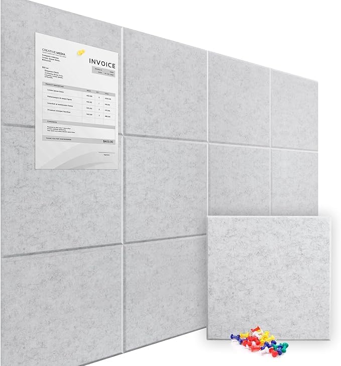 Large Cork Board for Walls 47" x 35" 12 Pack Black Bulletin Boards Felt Wall Tiles with Safe Removable Adhesive Corkboards for Office Home,Grey-DeskLoop Office