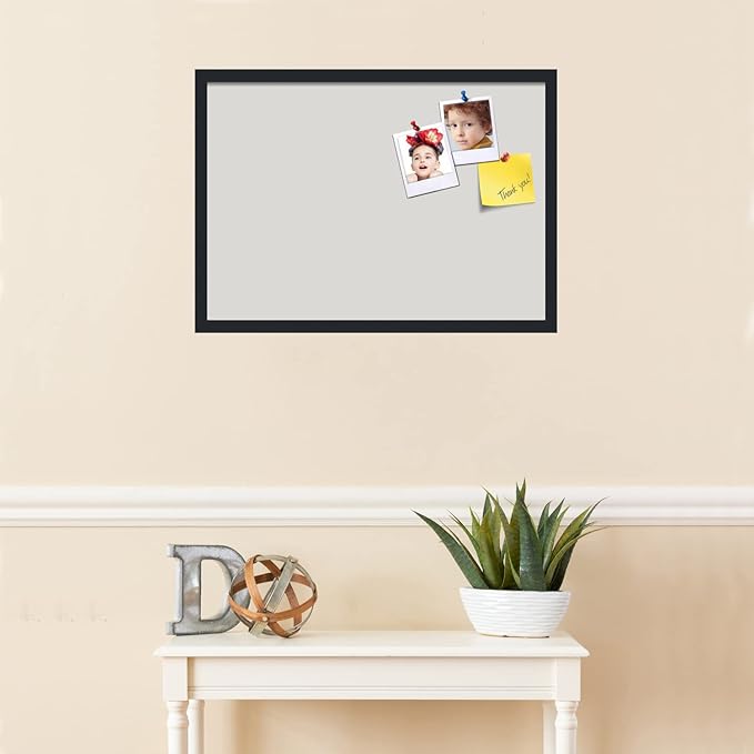 PinPix 27x19 Inch Cork Bulletin Board. This Decorative Framed Pin Board Comes with Light Stone Design and a Satin Black Frame. Ideal for Home Office Decor or Message Board (PinPix-1809)-DeskLoop Office
