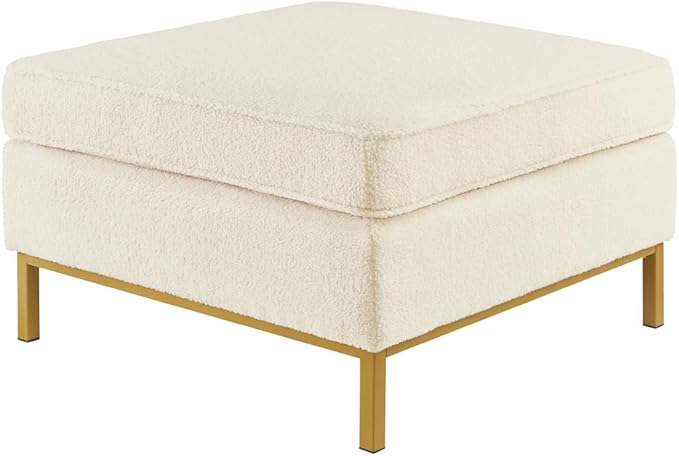 24KF Large Square Couch Ottoman for Living Room, Upholstered Teddy Fabric Padded Cushion Ottoman Table,Large Foot Rest,5088-Teddy Cream-DeskLoop Office