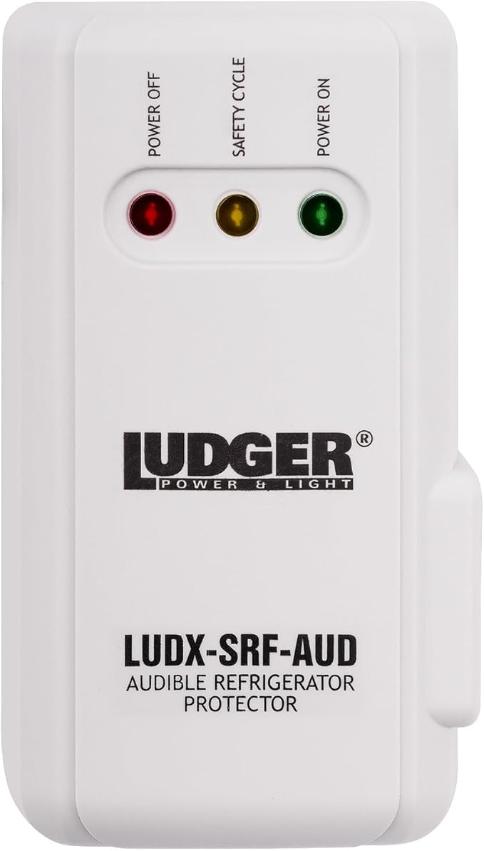 Ludger Power Surge Protector for Appliances (LUDX-SRF-AUD), ETL Certified, Appliance Surge Protector Refrigerator 90 Degrees, Connects to All Types of AC, Unique Side Socket, Audible Alarm-DeskLoop Office