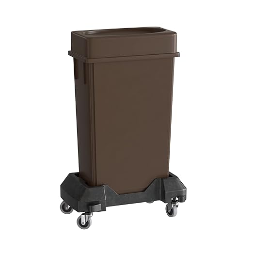 23 Gallon Brown Slim Jim Trash Can with Drop Shot Lid and Dolly-DeskLoop Office