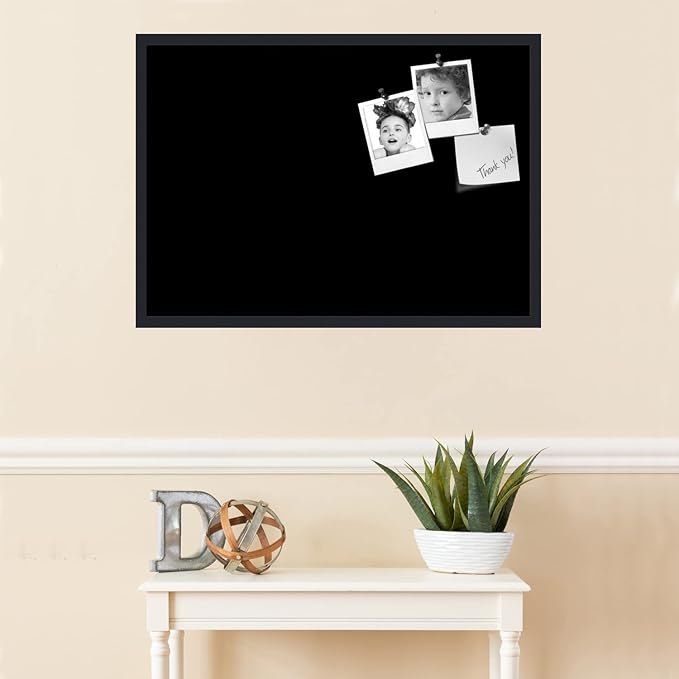 PinPix 34x24 Inch Cork Bulletin Board. This Decorative Framed Pin Board Comes with Solid Black Design and a Satin Black Frame. Ideal for Home Office Decor or Message Board (PinPix-622)-DeskLoop Office