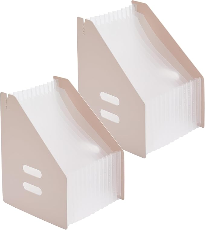 2-Piece Vertical Accordion Folder Manager, 13 Grid Expansion Pages, Vertically Opened Storage Bag for organizing Materials, School, Home, and Office letterhead, Pink-DeskLoop Office