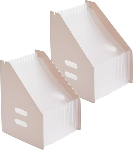 2-Piece Vertical Accordion Folder Manager, 13 Grid Expansion Pages, Vertically Opened Storage Bag for organizing Materials, School, Home, and Office letterhead, Pink-DeskLoop Office