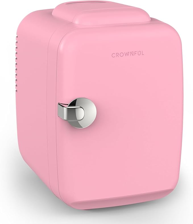 CROWNFUL Mini Fridge, 4 Liter/6 Can Portable Cooler and Warmer Personal Refrigerator for Skin Care, Cosmetics, Beverage, Food,Great for Bedroom, Office, Car, Dorm, ETL Listed (Pink)-DeskLoop Office