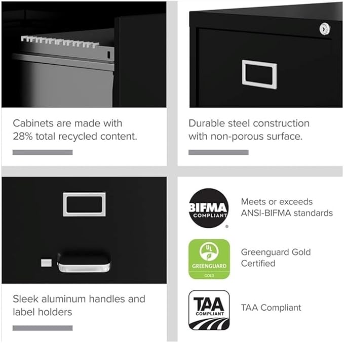 Scranton & Co 4 Drawer Metal Vertical File Cabinet with Lock, 22" Deep, Letter Size, Home/Office, Preassembled, Commercial Grade, Black Finish-DeskLoop Office