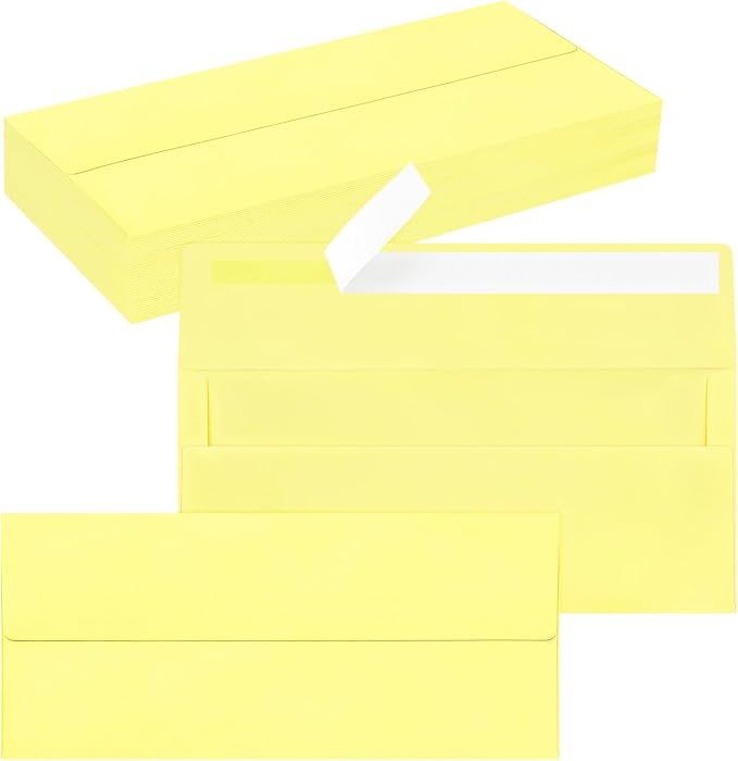 50 Pack #10 Business Envelopes, Self Seal Standard Light Yellow Envelopes by QIKSION