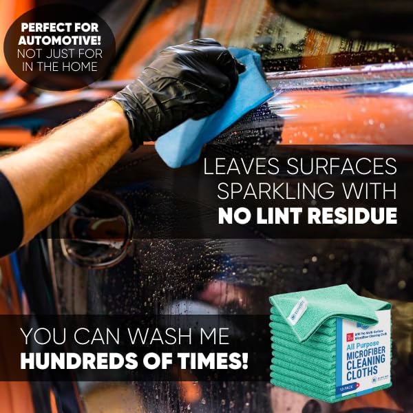 12" x 12" MW Pro Multi-Surface Microfiber Cleaning Cloths | Green - 12 Pack | Premium Microfiber Towels for Cleaning Glass, Kitchens, Bathrooms, Automotive, Supplies & Products-DeskLoop Office