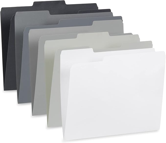 Blue Summit Supplies 100 Grayscale File Folders, Letter Size, 1/3 Cut Tab by BlueSummitSupplies