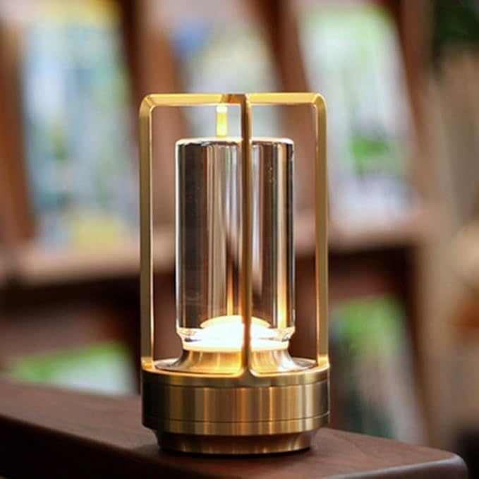 Crystal Table Lamp for Indoor and Outdoor, Rechargeable Cordless Lamp, 3-Colour 4000mAh Dimming Battery Powered Small Desk Lamp, Restaurant/Bedroom/Bar/Coffee Shop/Camping Light/nightlight-Gold-DeskLoop Office