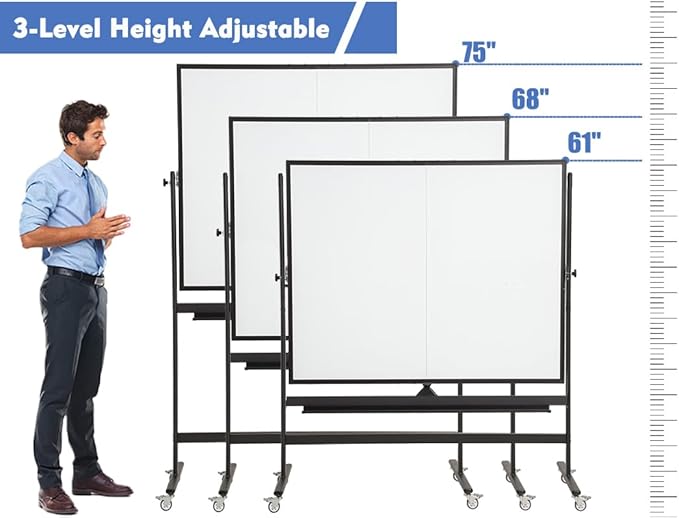 FORTUNO Large Magnetic Mobile Whiteboard 72"x40", Rolling Double Sided Stand Whiteboard on Wheels, Reversible Adjustable Height/Angle Dry Erase Board Easel White Board for Office Classroom, Black-DeskLoop Office